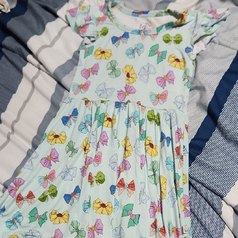 Charming Bow Print Kids Dress - Multicolor